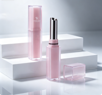 Tube de rouge à lèvres carré translucide rose givré, conteneur cosmétique vide pour rouge à lèvres, emballage personnalisé en plastique pour baume à lèvres avec logo