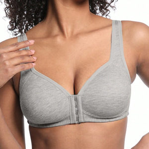 Soutien-gorge pour femmes sans armatures, <span class=keywords><strong>fermeture</strong></span> <span class=keywords><strong>devant</strong></span>, couleur unie, couvrance totale, bonnets fixes, plus adapté aux personnes d'âge moyen et âgées - Product Image 4