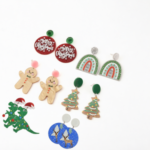Pendientes Colgantes Acrílicos de Navidad, Lindos Pendientes Festivos con Diseño de Reno y Galleta de Jengibre, Joyería de Regalo - Product Image 1