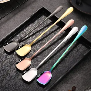 Dishwasher-Safe Long Spoons For Cocktails And Desserts Polished Shovel Stirring Spoon Stainless Steel Ice Cream Spoon