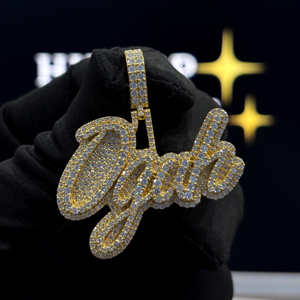 Custom Script <b>Initial</b> <b>Pendant</b> Gold Finish Iced Out Letter Charm Necklace for Men & Women - Product Image 4
