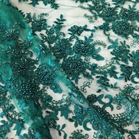 Tissu en dentelle de tulle vert de luxe de haute qualité, lourd, fait à la main, avec des paillettes et des perles brodées pour les robes de fête des filles, accessoires de mariée