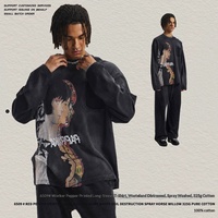 T-shirt Homme Manches Longues en Coton Lourd 100% Personnalisé OEM Usine de Gros, Imprimé Effet Usé Post-Apocalyptique pour l'Automne