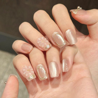 Ongles artificiels carrés extra courts en acrylique rose clair, faits main, de luxe, avec fleurs 3D en gel, à presser sur les doigts, haute qualité
