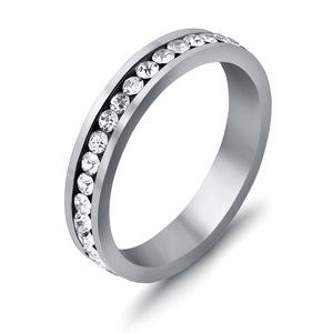 Diamond Set <b>Couple</b> <b>Rings</b> 4MM Round Brilliant Cut Stainless Steel Wedding Bands Unisex Rose Gold Gunmetal Steel - Product Image 4