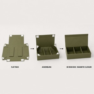 Boîte cadeau vert olive à trois compartiments, impression personnalisée, fermeture magnétique rigide, pliable, vente en gros, directement de l'usine, emballage plat - Product Image 2
