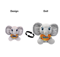 Peluche Personalizado de Bajo MOQ a partir de Dibujo, Peluches Pequeños Kawaii Unisex, Elefante con Ropa Gris, Muñeco de Animales Suaves