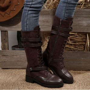 Bottines pour femmes grandes tailles, nouvelle collection automne-hiver, style européen, bout rond, boucle de ceinture en cuir, talon carré - Product Image 6