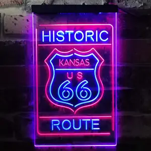 קנזס ההיסטורי ארה"ב 66 כפול צבע LED שלט ניאון