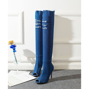 2026 Neue Denim <span class=keywords><strong>High</strong></span> Heel Nachtclub-Stiefel Damen Übergrößen Mode Overknee Damenstiefel - Product Image 3