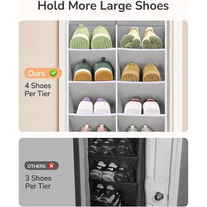 Organisateur de chaussures à suspendre sur la porte, 16 poches, gris, rangement gain de place pour bottes et chaussures, utilisation sur la porte du placard - Product Image 6