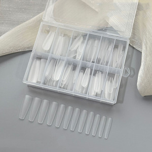 240 faux ongles en gel dur, fins, carrés, à couverture complète ou partielle, ultra-minces, à presser, en boîte, kit d'extension pour manucure - Product Image 1