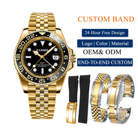 Montre automatique de luxe pour homme, montre-bracelet mécanique étanche en or, logo personnalisé, acier inoxydable