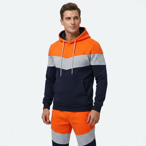 Men Color Blocking Hooded Tracksuit Full Sleeve Casual Autumn Wear Polyester Cotton Breathable Drawstring <b>Pants</b> Set - Product Image 1