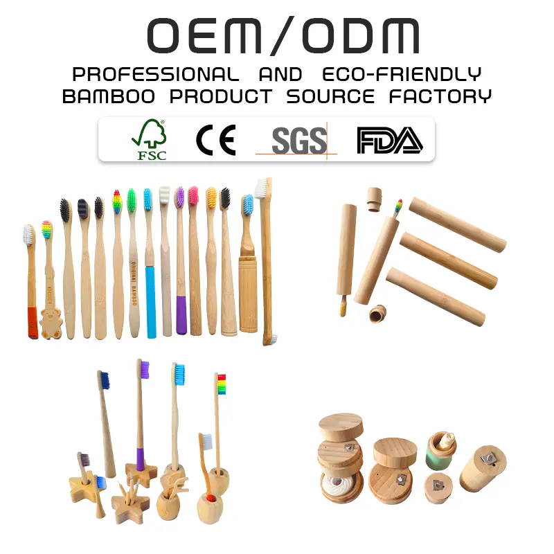 Brosse à dents en bambou biodégradable de haute qualité pour enfant adulte à poils nano souples noirs avec étui de support de logo personnalisé OEM ODM