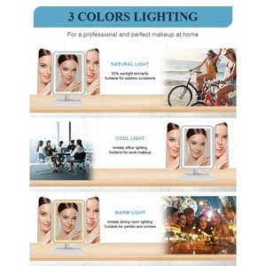 กระจกแต่งหน้าแบบตั้งโต๊ะพับได้ 3 ตอน ปรับความสว่างได้แบบไร้ขั้นตอน 3 สี ใช้ไฟ LED ชาร์จผ่าน USB ปรับมุมได้ - Product Image 4