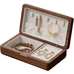 Kualitas tinggi pernis Walnut kustom Logo perhiasan cincin anting-anting kalung gelang penyimpanan kemasan kayu kotak hadiah