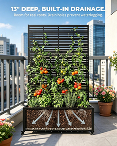 Jardinera Elevada 2 en 1 con Rejilla de Privacidad, Ruedas con Bloqueo, Resistente a la Oxidación, Fácil de Montar, para Patio, Balcón, Plantas Trepadoras - Product Image 3
