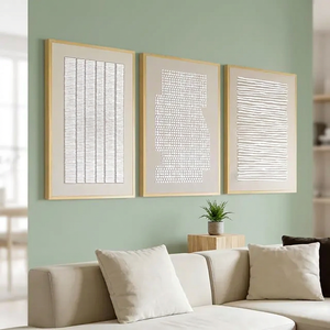 Thalasse 3D <b>Textured</b> Portrait <b>Wall</b> <b>Art</b> for Bedroom 3 Piece Modern Wood Frame Metal Base - Product Image 2