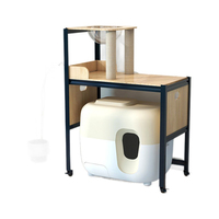 Grand meuble-litière pour chat avec arbre à chat, poteau à gratter en sisal, espace cachette et roulettes, structure en bois et acier