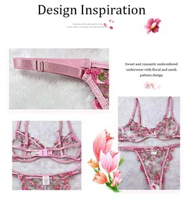 Custom Logo Hot Oem Nachtjapon Volwassen Dames Onthullen Femme Push Up Bh Dame Slipje Borduurwerk Bloemen Vrouwen Sexy Lingerie Set