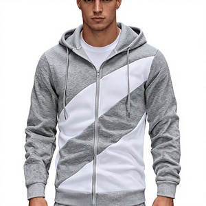 <b>Men's</b> Gray <b>White</b> Hooded Zipper Fleece Racer <b>Jacket</b> Breathable Smart Casual Winter Wear Slim Fit Regular Length Polyester Cotton - Product Image 5