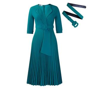 <span class=keywords><strong>Robe</strong></span> Ceinturée Professionnelle Chic à Manches Courtes <span class=keywords><strong>Taille</strong></span> <span class=keywords><strong>Haute</strong></span> Évasée Col Rond <span class=keywords><strong>pour</strong></span> Femme Printemps Été - Product Image 5