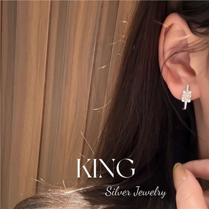 King <b>Silver</b> Jewelry Geometric <b>Stud</b> <b>Earrings</b> S925 Sterling <b>Silver</b> Diamond Inlay Everyday Wear - Product Image 3