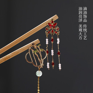Zhuqi Pavilion Bamboo Hairpins Antique Style Tassel Hair Accessories Handmade Women Daily Use Hair Forks - Product Image 5