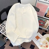 T-shirt blanc à manches longues pour homme avec petit col en V - Coupe ample, couche intérieure pour le printemps et l'automne, haut en velours allemand double face