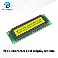 LCD Karakter Rusia JXD2002A-IIC STN Antarmuka IIC/I2C Positif Kuning dengan Lampu Latar 20*2 Modul Tampilan LCM Dot Matrix