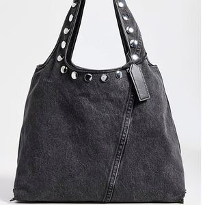 Women's Custom DIY Denim Tote <b>Bags</b> Open Top with Embroidery & <b>Studs</b> Durable Shoulder <b>Bag</b> for Travel/Beach/Spring/Summer/Autumn - Product Image 1