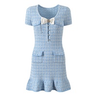 Robe courte élégante en tweed pour femme OUDIAN, avec nœud papillon et boutons en diamant, style décontracté et élégant.
