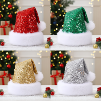 Chapeaux de Noël de luxe extra longs de 17,8 pouces à double couche, brodés de paillettes, en fausse fourrure douce et écologique pour adultes, pour les fêtes de fin d'année