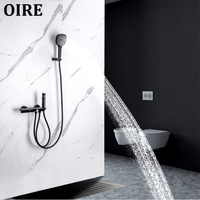 Ensemble de robinetterie de douche thermostatique trois fonctions OEM/ODM en laiton brossé gris, mitigeur mural pour baignoire et douche