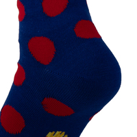 Chaussettes en coton Pilates Funny Chips Crew Length en bleu foncé avec des points rouges Fun Fashionable Spring Style