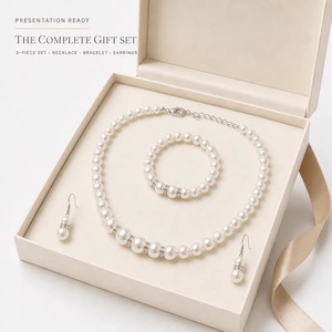<span class=keywords><strong>Ensemble</strong></span> collier, bracelet et boucles d'oreilles en perles blanches avec entretoises en cristal pour femme, cadeau <span class=keywords><strong>de</strong></span> mariage, fête nuptiale, vente en gros - Product Image 3