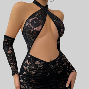 Vestidos Halter para Mujer, Vestido Corto Sensual con Guantes, Atrevido Vestido sin Espalda con Encaje, Lencería Extremadamente Sexy para Mujer - Product Image 2
