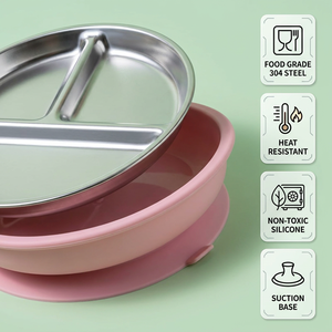 Assiette pour enfants en acier inoxydable 304 de qualité alimentaire avec <span class=keywords><strong>logo</strong></span> personnalisé, sans BPA, ensemble d'alimentation pour bébé en silicone écologique pour accessoires de bébé - Product Image 3