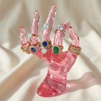 Support de présentoir à bijoux en plastique velours multicolores pour bagues, bracelets, accessoires