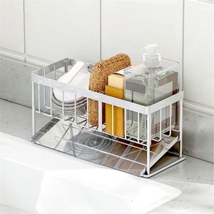Égouttoir à éponges double niveau en acier inoxydable pour évier de cuisine, support de rangement pour brosses de nettoyage, usage domestique - Product Image 3