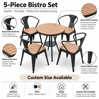 Ensemble de loisirs d'extérieur avec table ronde et 4 chaises, structure métallique, aspect bois, ensemble de patio à lattes pour balcon, jardin, café