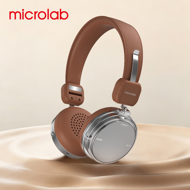 Microlab T3 PLUS Foldable for Headphones On-Ear HiFi Wireless Headset Built-in Microphone AAC/SBC Leather Sports Travel 60 Hours