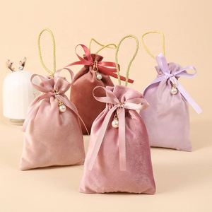 Personalized Travel Cosmetic Pouch Handbag Velvet Jewelry Craft Packing Bag Mixed <b>Ribbon</b> Drawstring Velvet Gift Bag With Handle - Product Image 4