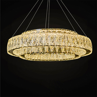 Lustre moderne de luxe en or à double anneau avec cristaux, luminaire suspendu rond en cristal LED, lampe suspendue au plafond en cristal pour salon