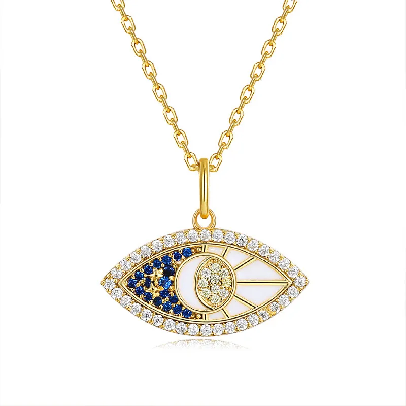 14k Gold Plated Turkish Evil Eye Necklace 925 Sterling Silver Necklace Zirconia Jewelry Chain