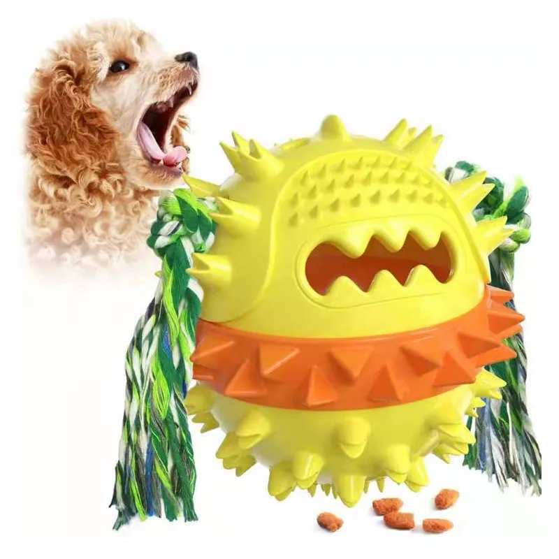 Plastik köpek Chew oyuncaklar evcil hayvan yemi dağıtım sivri içi boş kauçuk köpek oyuncak top