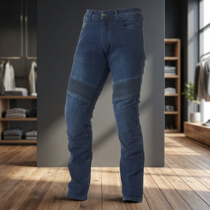 Pantalon en jean pour homme, taille mi-haute, coupe droite, poids moyen, style motard - Product Image 3