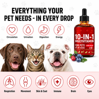 Gouttes liquides multivitaminées 10-en-1 pour chiens et chats de toutes tailles – Soutien bien-être aux baies de sureau, canneberge et myrtille – 2 oz, 1200 gouttes