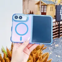 Étui de téléphone magnétique à effet givré coloré dégradé laser tendance pour iPhone Duo 18, coque transparente pliable en TPU+PC antichoc